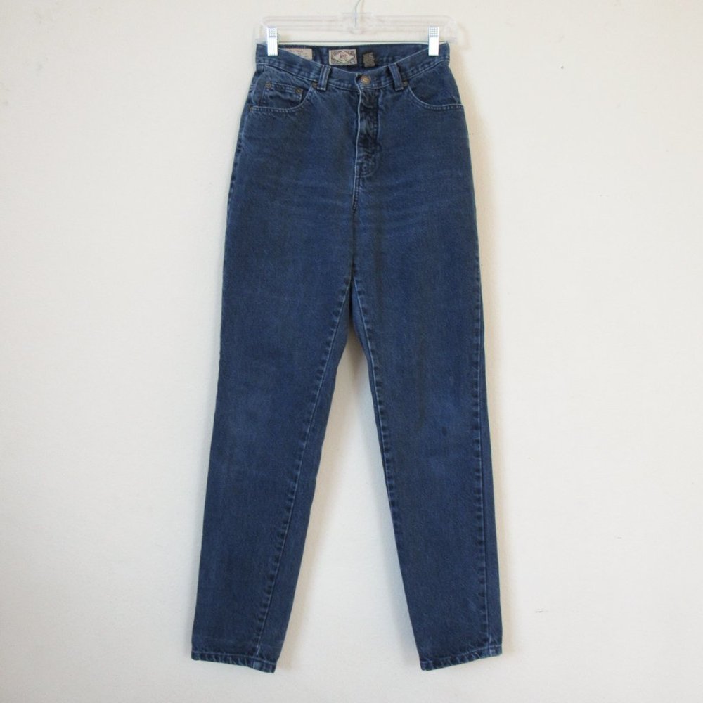 VINTAGE 90s Ultra High Waist Express Jeans Dark Blue Wash Slim Straight Leg